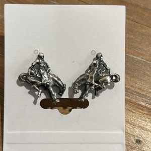 Vintage Silver Cowboy / Horse Earrings.  Screwbacks.